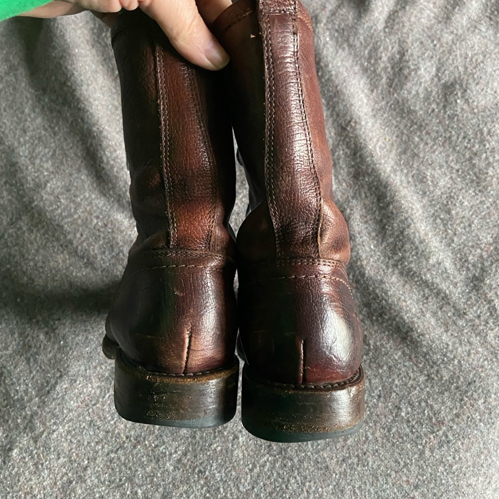 Frye Jenna Leather Combat Boot Dark Brown Stone Antiqued 9.5 B Classic Punk - Picture 5 of 10
